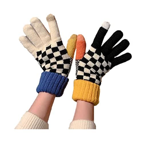 Plaid Winter Gloves with Touch Screen for Women Girls Checkered Double Layer Cold Weather Gloves Thick Thermal Plush Mittens - Image 1