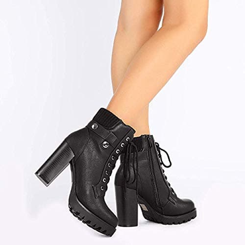 DREAM PAIRS Women's Lace up Combat Ankle Boots High Chunky Heel Fashion Heeled Booties Shoes thumbnail 8