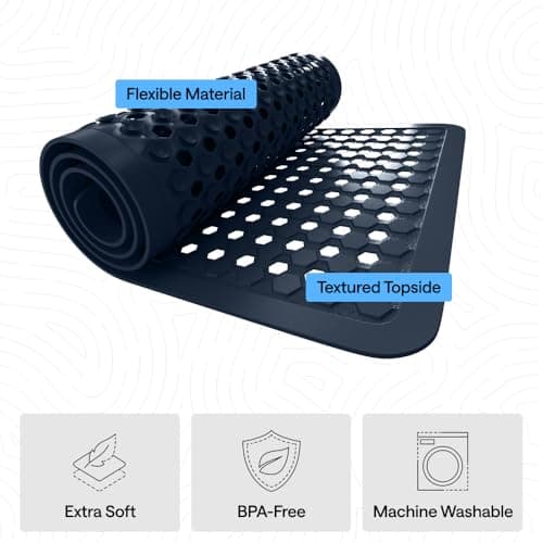 GORILLA GRIP Patented Bath Tub Shower Mat, Machine Washable Bathtub Floor Liner Mats, Suction Cups and Drain Holes to Keep Tubs Clean, Soft on Feet, Bathroom Essentials, 35x16 Inch, Navy Opaque thumbnail 4