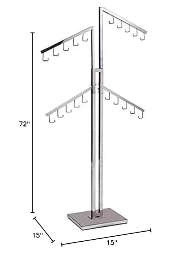 Only Hangers Four Arm Chrome Handbag Rack with Adjustable Height J-Hook Arms - Available in Black and Chrome (CHROME) thumbnail 2