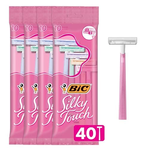 BIC Silky Touch Women's Disposable 2-Blade Razors, Travel Covers, College Dorm Room Essentials and First Apartment Must-Have, 40-Pack - Image 1