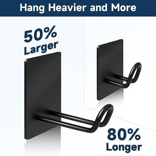 Quavzotu Self Adhesive Hooks Heavy Duty, Large Stainless Steel Towel Hooks, No Drill Sticky Hooks, Long Stick on Shower Wall Hooks for Hanging Hat Coat Key Headphone (Black(4Pcs)) thumbnail 2