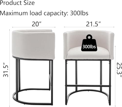 Riknuxi Counter Height Bar Stools Set of 3, Modern Bar Stool with Back, Barrel Bar Chairs with Metal Frames, Upholstered Barstools for Kitchen Island, Pub, Club (Beige) thumbnail 2