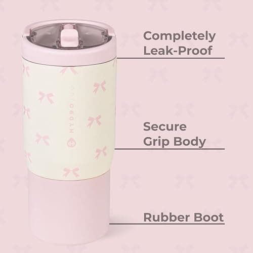 HydroJug Kids 14 oz Sport Water Bottle – Stainless Steel, Insulated, 100% Leakproof, With Carry Handle, BPA-Free – Kid-Friendly Design – Durable & Dishwasher Safe, Bows - 14oz - Bows thumbnail 4