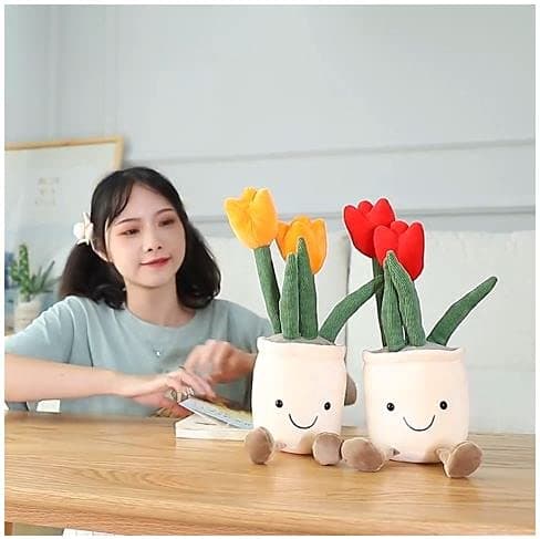 AULUDA Tulip Plush Toy, 13" Orange Flower Pot Stuffed Throw Plushie Pillow Doll, Soft Fluffy Plant Friend Hugging Cushion - Present for Every Age & Occasion thumbnail 4