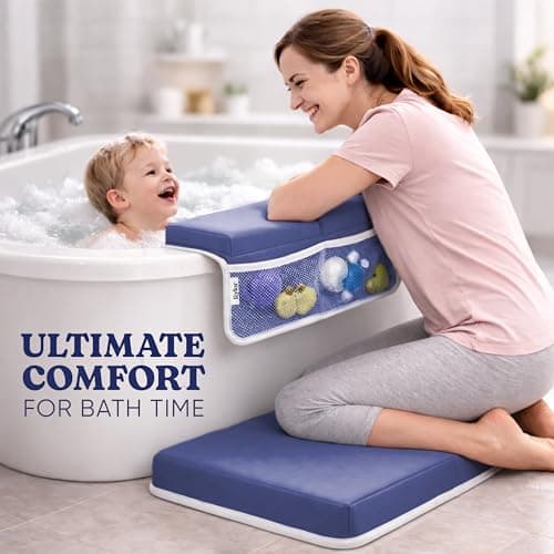 Rylor Premium Baby Bath Kneeler Mat & Elbow Rest Pad Set – Comfortable Bath Kneeler and Elbow Kneeling Rest Pad for Parents, Extra Long 26'', 2.4'' Thick, Non-Slip Support for Easy Bath Time (Blue) thumbnail 2