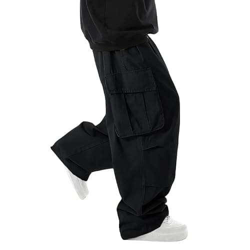 WZIKAI Men's Baggy Cargo Pants Elastic Drawstring Parachute Cargo Pants Casual Loose Fit Joggers Hiking Pants with Pockets thumbnail 2