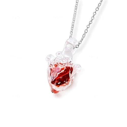 Blood Vial Necklace, Gothic Anatomical Heart Necklace Stainless Steel Pendant Human Organ Biology Charm Necklace, Glass heart necklace, Clear Heart Vial Bottle Necklaces Stainless Steel Chain - Image 1