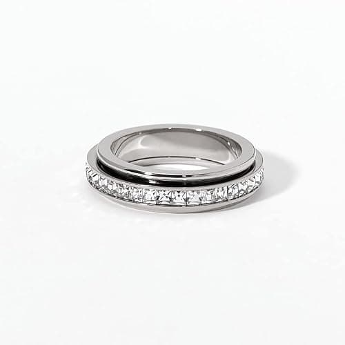 Pingyongchang Anxiety Rings Titanium Steel Spinner Fidget Band Rings for Women Ladies Cubic Zirconia Relieving Anxiety Wedding Promise Lucky Statement Rings Comfort Fit Size 5 to 12 thumbnail 3