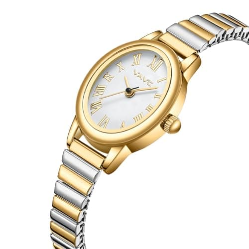 VAVC Gold Watches for Women,Analog Womens Watch with Stainless Steel Expansion Band,Oval Case Roman Dial,Water Resistant（5.91in-6.7in） thumbnail 2