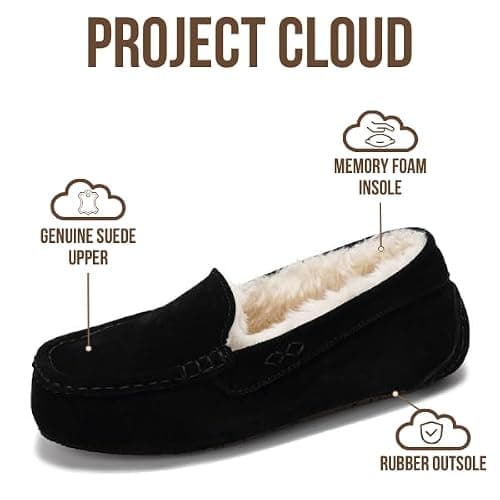 Project Cloud 100% Genuine Leather Slippers for Women - Fur Lined Outdoor Slippers for Women Footwear with Memory Foam - Stylish Womens Moccasin (Cathi) thumbnail 3