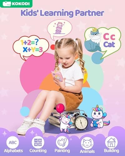 KOKODI Kids Smart Phone, Touchscreen HD Dual Camera Cell Phone for Kids, Christmas Birthday Gifts Dinosaur Child Play Phone for Girls 3-10, Travel Toy Preschool Learning Education Toy thumbnail 3