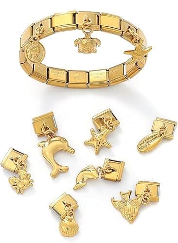 LCSDDWAS Gold Italian Charm Bracelet Set For Women Diy Handmade With Starter Brascelet, Assorted Charms And Opening Tools, 9mm Modular Italian Charm Bracelet Gold thumbnail 5