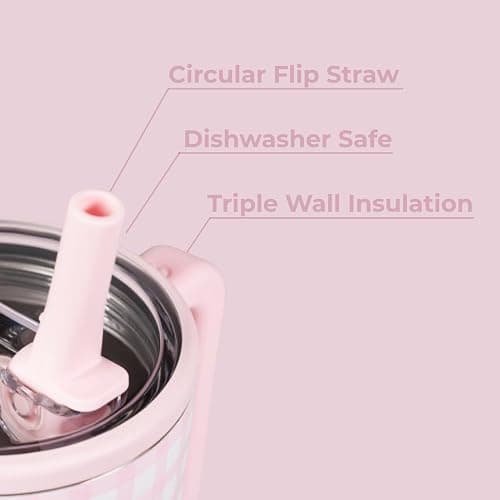 HydroJug Traveler - 32 oz Water Bottle with Handle & Flip Straw - Fits in Cup Holder, Leak Resistant Tumbler-Reusable Insulated Stainless Steel & Rubber Base - Gifts for Women & Men, Pink Gignham - 32oz - Pink Gingham thumbnail 4