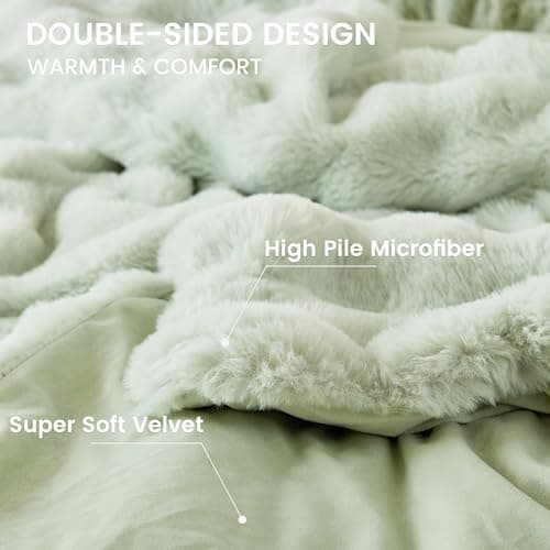Simple&Opulence Fluffy Faux Fur Comforter Set, Plush Fuzzy Minky Bedding Set, 3 Pieces Warm Soft Comforter Bedding Set for Winter - 1 Shaggy Comforter with 2 Pillow Shams(King, Light Green) thumbnail 3