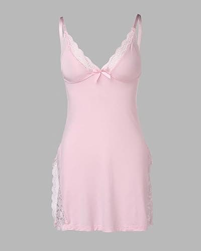 CHICME Women's Lace Trim Side Slit Modal Cami Sleep Dress Loungewear Cute Night Gowns for Women thumbnail 5