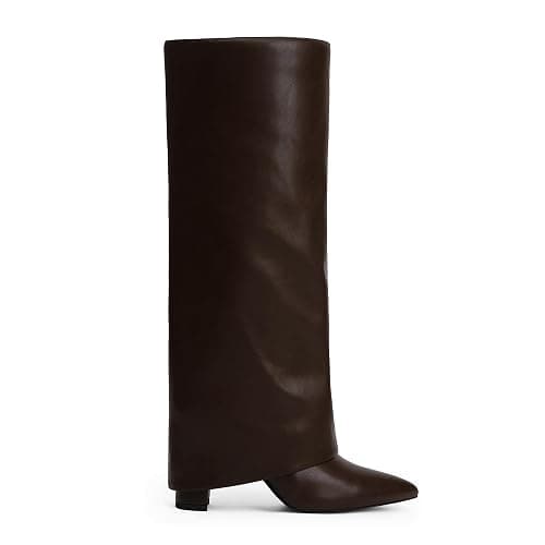 Modatope Knee High Boots Women Fold Over Knee High Boots Chunky High Heels Long Boots Zipper Pointed Toe Dress Tall Boots for Women thumbnail 5