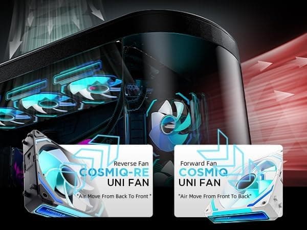 AsiaHorse COSMIQ 120mm PC Case Fan, Infinity Mirror FDB 2000 RPM with 5V 3-PIN Connector and Small Controller, Daisy Chain PWM PC RGB Fans for Cases CPU Liquid Coolers, White, Reverse Fan thumbnail 8