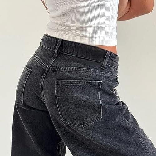 Women Y2K Low Rise Baggy Jeans Wide Leg Loose Fit Boyfriend Straight Leg Trendy Stretch Denim Pants Streetwear thumbnail 6