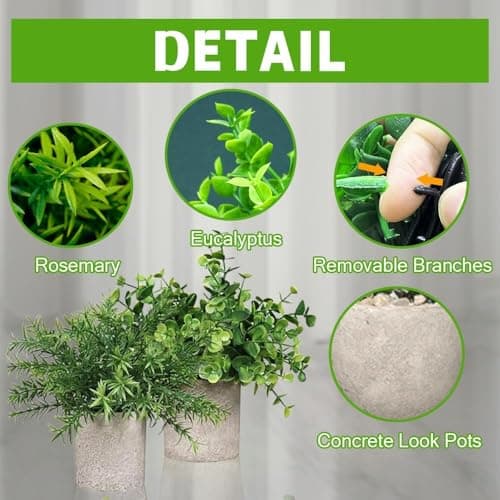 Artificial Plants Indoors in Pots, 4 Set Small Fake Plants, Plastic Eucalyptus, Rosemary, Mini Succulents Faux Plant for Office Desk Decor, Bedroom, Bathroom, Kitchen, Home Decoration. thumbnail 4