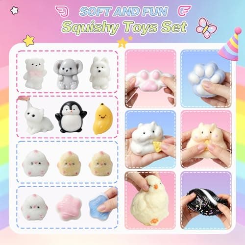 20Pcs Taba Squishies Pack Toys, Including Assorted Animal & Food Squishy Toy, Stress Relief Fidget Toys for Party Favors Birthday Gift OPP Packaging thumbnail 4