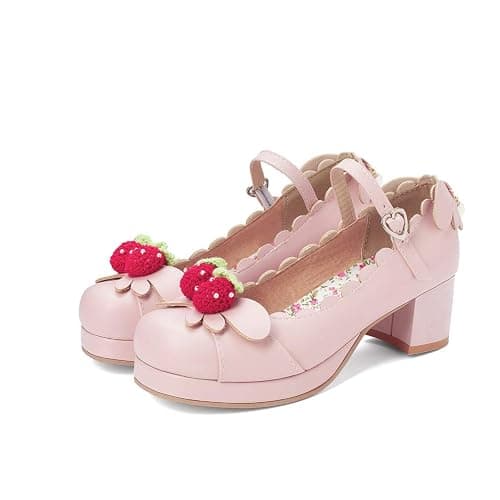 Elyffany Women's Cute Lolita Cosplay Shoes Mid Chunky Heel Mary Jane Pumps - Image 1