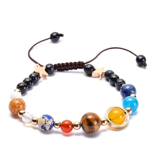 GelConnie Universe Galaxy Bracelet Solar System Bracelet The Eight Planets Guardian Star Bracelet Adjustable Stretch Bracelet Stone Beads Bracelet Meditation Relax Bangles Healing Gift for Women Men - Image 1