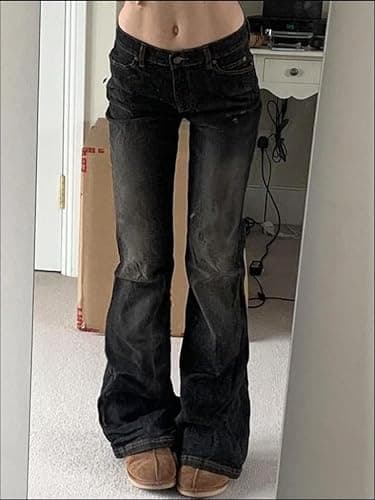 Women Bell Bottom Jeans Stretchy Flare Mid Rise Embroidery Vintage Denim Pants 90s Outfits Y2k Clothes thumbnail 2