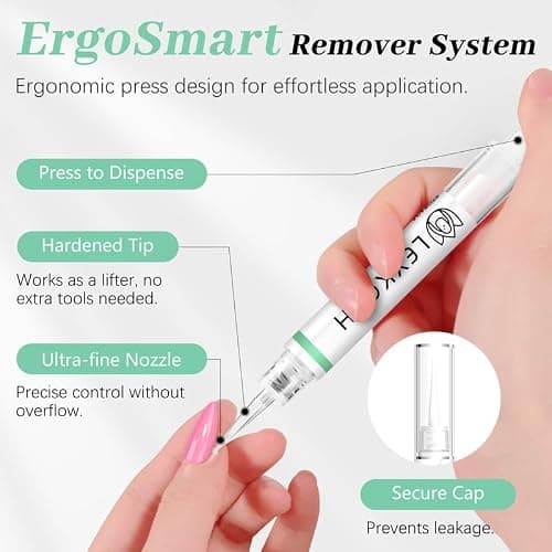 Nail Glue for Press Ons 10g & 5ml 2 in 1 Remover Pen Set, Quick Drying Semi Solid Glue on Nails No Lamp Needed Long Lasting 28+ Days, Gentle Removal Fake Acrylic Nail Tips Not for Gel Polish Base Coat thumbnail 7