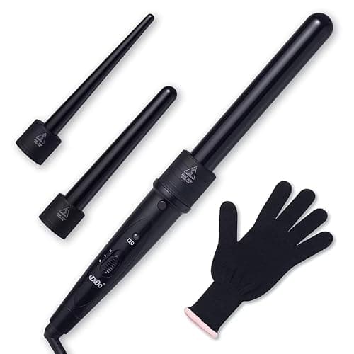 iMissiu Tourmaline 3 in 1 Curling Wand Set with 3 Interchangeable Curling Iron Ceramic Barrels with Heat Resistant Glove – Black - Image 1
