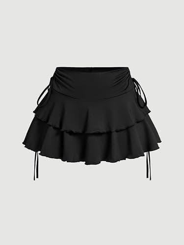 Verdusa Women's Y2k Ruffle Mini Skirt Bow Side Flowy A Line Cute Short Skirts Casual Skorts thumbnail 4