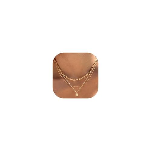 YEEZII Layered Gold Necklaces for Women Trendy, 3 Pcs 14K Gold Plated Choker Paperclip Box Chain Necklace, Stackable Women's Gold Pendant Necklaces Jewelry Set - Image 1