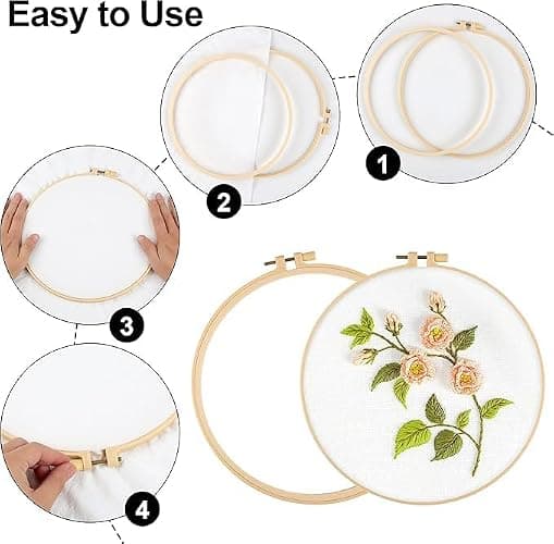 Syyflibb 5 Pcs Embroidery Hoop Set, Round Plastic Cross Stitch Hoops with 16 Needles (3.6In to 9.5In), Small Embroidery Hoops for Craft Sewing, Broderie, Cross Stitch Supplies, Ideal for Beginners and DIY Enthusiasts (Bamboo color) thumbnail 5
