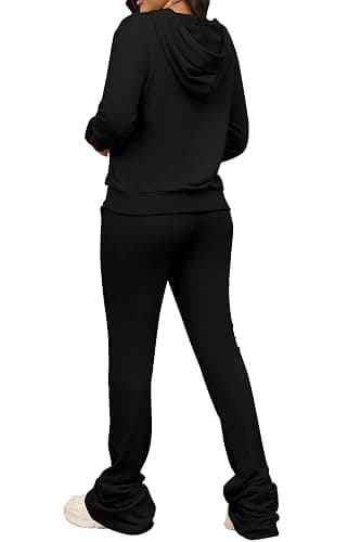 Women's Sweatsuits Sets 2 Piece Outfits Drawstring Hoodies Stacked Jogger Sweatpants Tracksuits Casual Set thumbnail 3