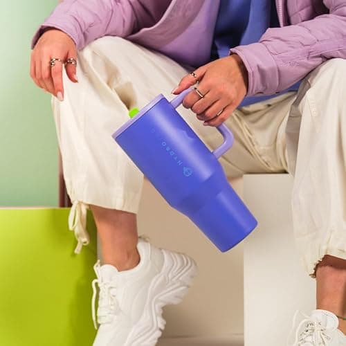 HydroJug Traveler - 40 oz Water Bottle with Handle & Flip Straw - Fits in Cup Holder, Leak Resistant Tumbler-Reusable Insulated Stainless Steel & Rubber Base - Gifts for Women & Men, Lime Rickey thumbnail 2