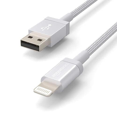 Amazon Basics USB-A to Lightning Charger Cable, Nylon Braided Cord, MFi Certified Charger for Apple iPhone 14 13 12 11 X Xs Pro, Pro Max, Plus, iPad, 6 Foot, Silver thumbnail 3