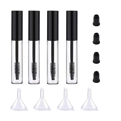 4 Pack Empty Mascara Tube with Eyelash Wand, ForSewian10ml Premium Eyelash Cream Container Bottle with Mini Funnels and Leak Stoppers (black) - Image 1