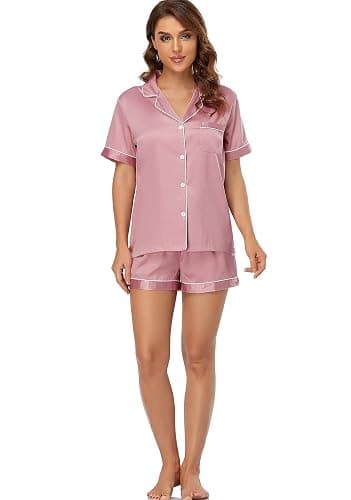 Serenedelicacy Women's Satin Pajama Set 2-Piece Sleepwear Loungewear Button Down Short Sleeve Silky PJ Set thumbnail 6