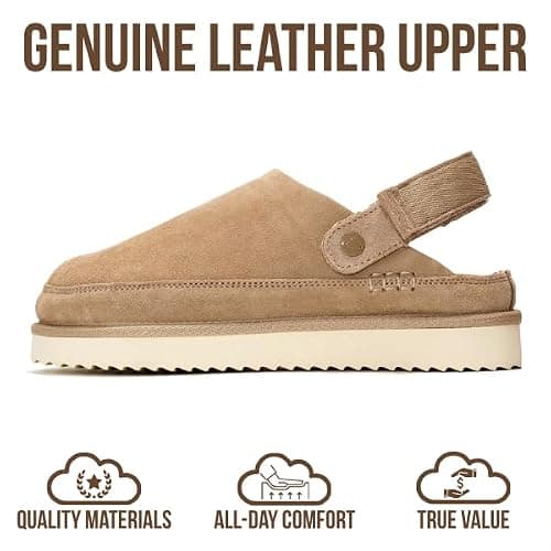 Project Cloud 100% Genuine Leather Clogs for Women - Memory Foam Womens Clogs & Mules with Adjustable Straps - Lightweight Platform Shoes Non-Slip Slides (Goldstar) thumbnail 3