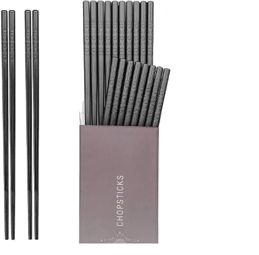 HIWARE 10 Pairs Fiberglass Chopsticks - Reusable Chopsticks Dishwasher Safe, 9 1/2 Inches - Black - Image 1