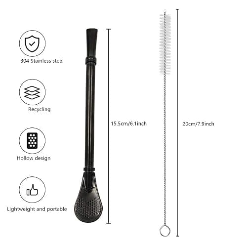 Stainless Steel Straw Filter Spoon, Yerba Mate Bombilla, Loose Leaf Tea Strainer, Tea Straw for Drinking Coffee, Cocktail, Pack of 5 with Cleaning Brush (5 colors) thumbnail 3