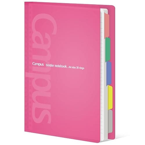 KOKUYO 5 Subject Spiral Notebook, Campus A4 Refillable Journal with 5 Tab Dividers, Up to 65 Sheet Capacity, 50 Sheets in 7mm Dotted Ruled Loose Leaf Paper, Pink - Image 1