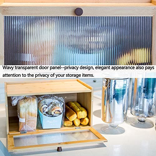 ETMI Bamboo Bread Box for Kitchen Counter-Large Capacity Bread Storage Container Farmhouse Bread Box with Window Bread Holder thumbnail 3