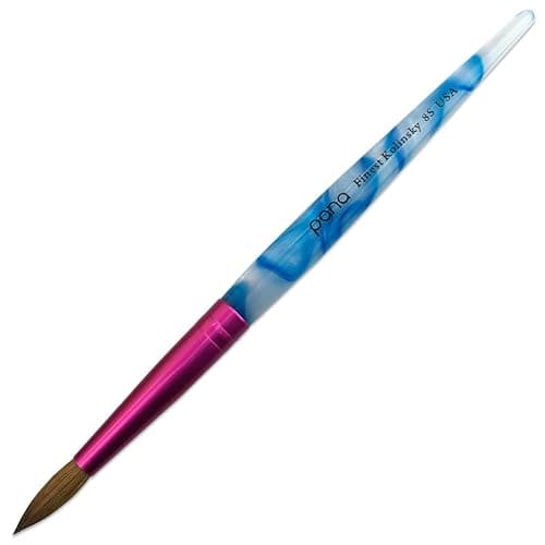PANA USA Acrylic Nail Brush Pure Kolinsky Hair Acrylic White Swirl Blue Handle with Pink Ferrule Round Shaped - Size 8 thumbnail 3