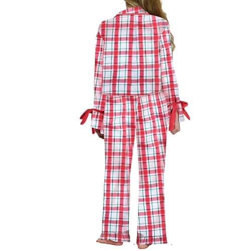 KMBANGI Women Santa Bow Tie Pajama Set Christmas Long Sleeve Shirt Pants Pj Silky Satin Graphic 2Piece Holiday Sleepwear thumbnail 2