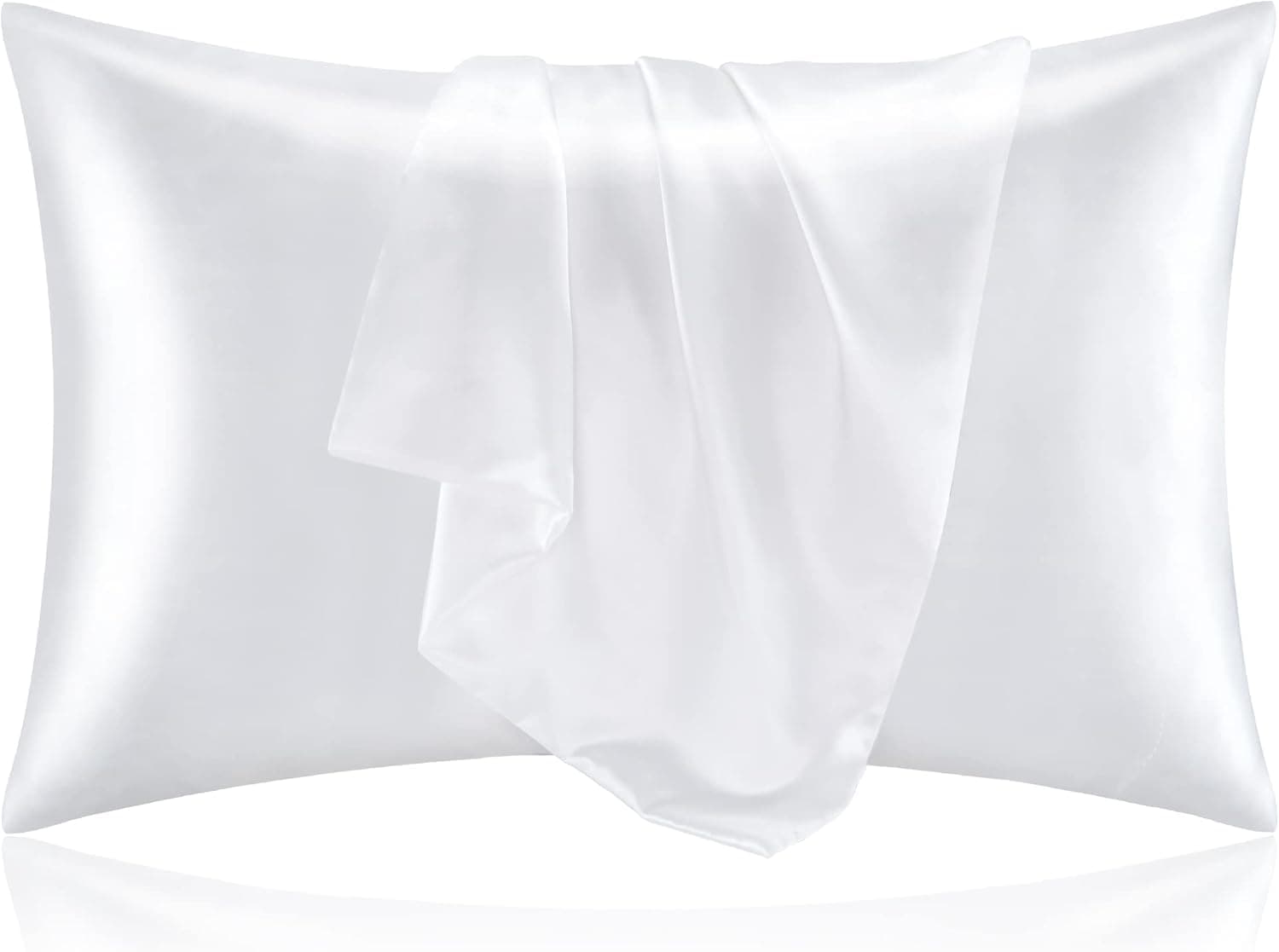 Mulberry Silk Pillow Cases Pack of 2 - Silk Pillowcase with Envelope Style, Soft Smooth Cooling Natural Silky Pillow Cover for Women Men-(48X74cm) (Natural White) - Image 1