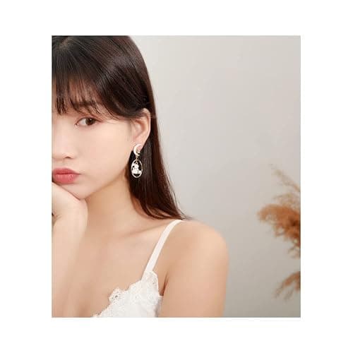 Asymmetric Rabbit Star Moon Earrings,Cute Bunny Pearl Crystal Drop Earring for Women Party Jewelry Gifts thumbnail 2