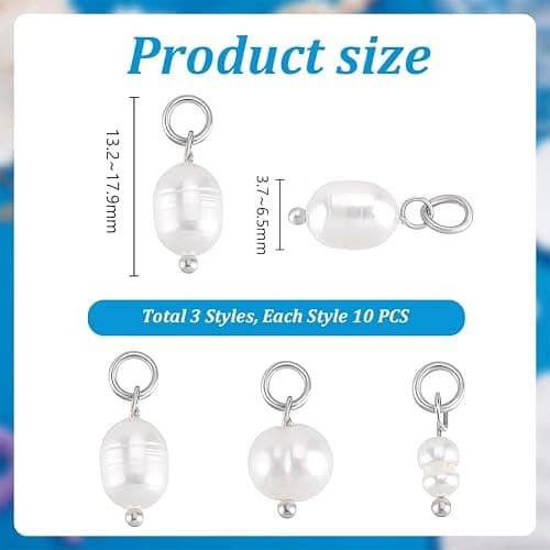 PH PandaHall Natural Pearl Pendant Charms, Pearl Bead Pendant with Loop Creamy Freshwater Pearls for DIY Jewellery Making thumbnail 4