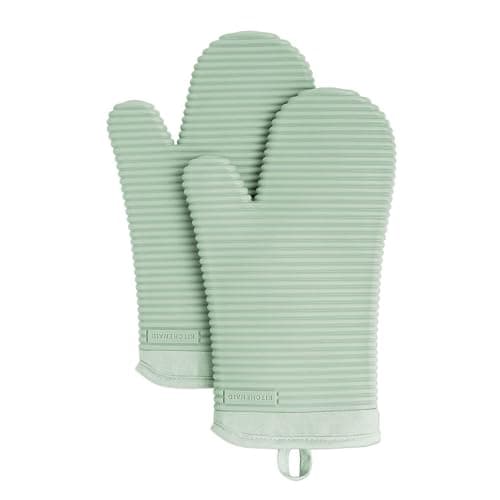 KITCHENAID Ribbed Soft Silicone Oven Mitt 2-Pack Set, 7.5"x13", Pistachio - Image 1