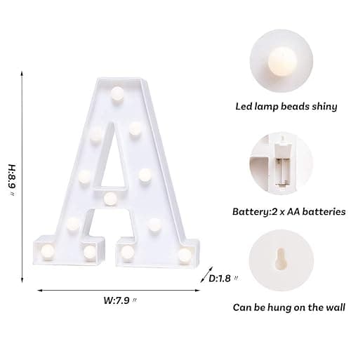 Foaky Light Up Letters,Marquee Letters,Engagement Party Decorations Letter Lights Sign for Night Light Wedding Birthday Party Christmas Lamp Home Bar Decoration (A) thumbnail 2